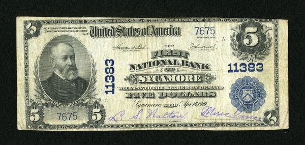 Sycamore, OH, Ch.#11383, 1902PB $5, Fine+
